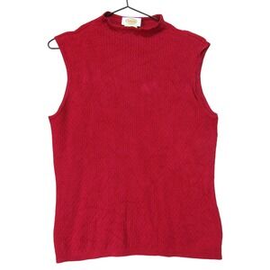 Talbots Sweater Tank Womens Large Red Excellent Silk Blend Mock Neck Textured